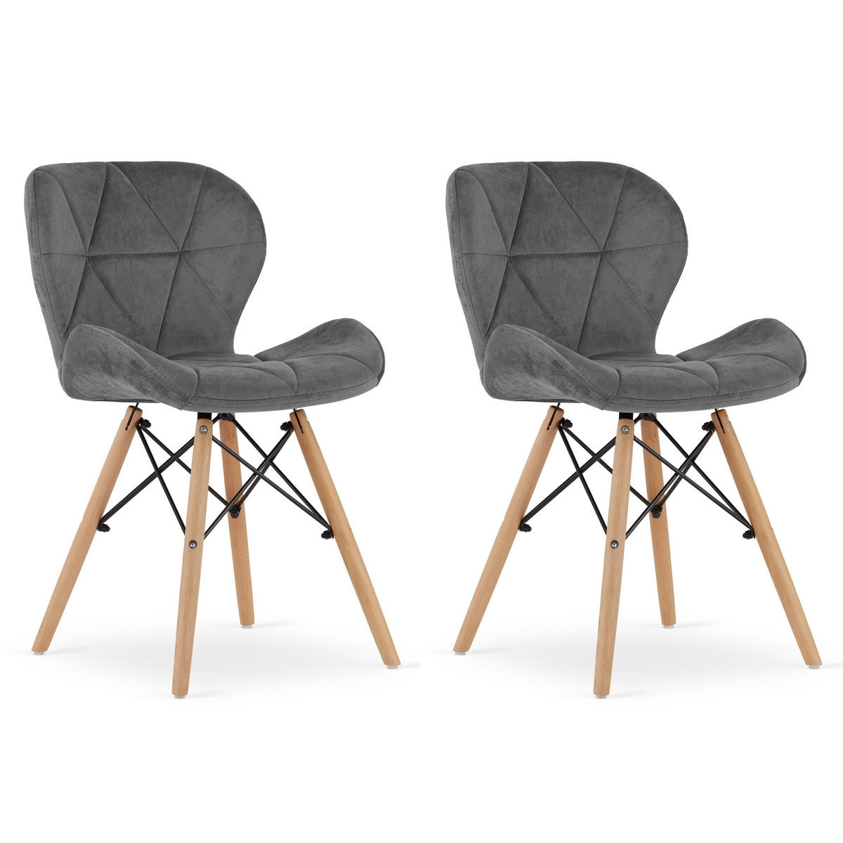STUHL AMATRICE 2-er Set, Grau, mit Samtstoff gepolstert - Hellgrau, Holz/Textil (48/74/53cm) - Komodee