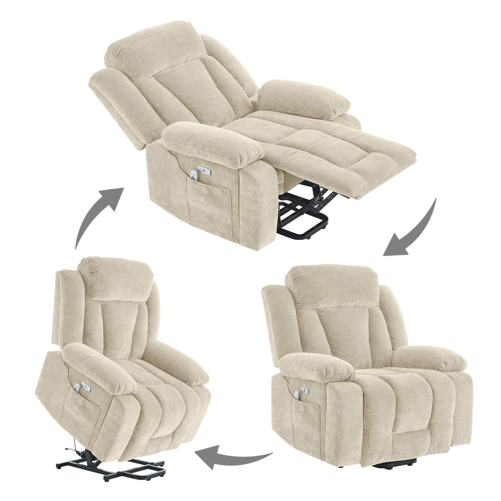 MASSAGESESSEL Elektrisch 8 Punkt Massage Heizung USB Beige - Beige, Textil (95/107/94cm) - FLIEKS