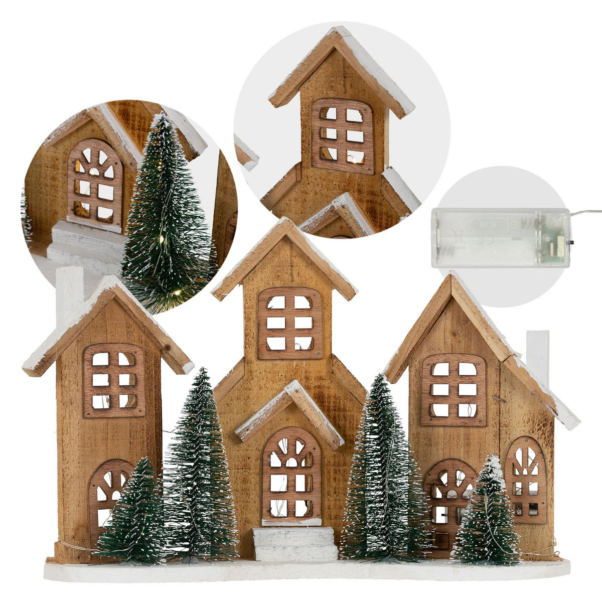 DEKOFIGUR Haus LED 38/27 cm - Beige, Holz (12/27/38cm) - Home Styling Collection