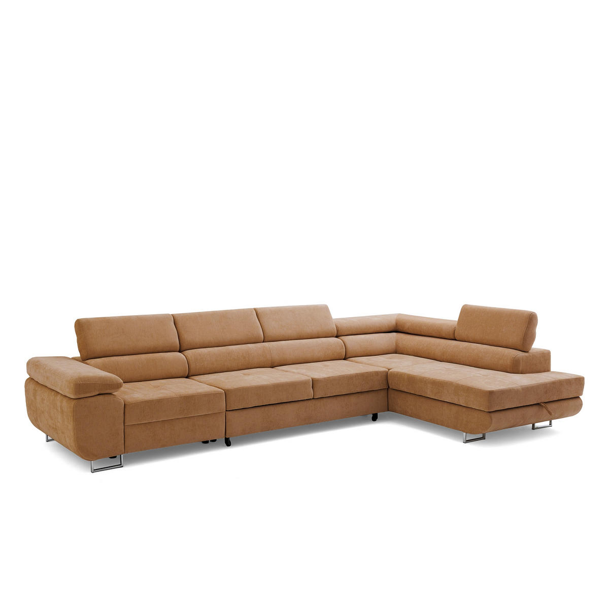 ECKSOFA WILD MAXI L Rechts mit Schlaffunktion 125x195 Chenille Braun - Chromfarben/Braun, Holz/Textil (350/203cm) - Muffo