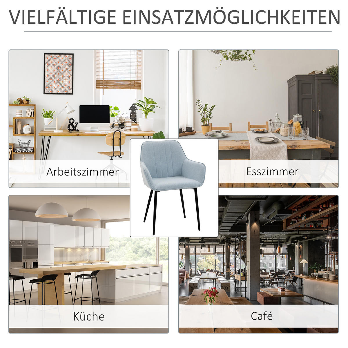 ESSZIMMERSTÜHLE, Leinen, Metall, Blau - Blau, Textil (56.5/81/59.5cm) - HOMCOM