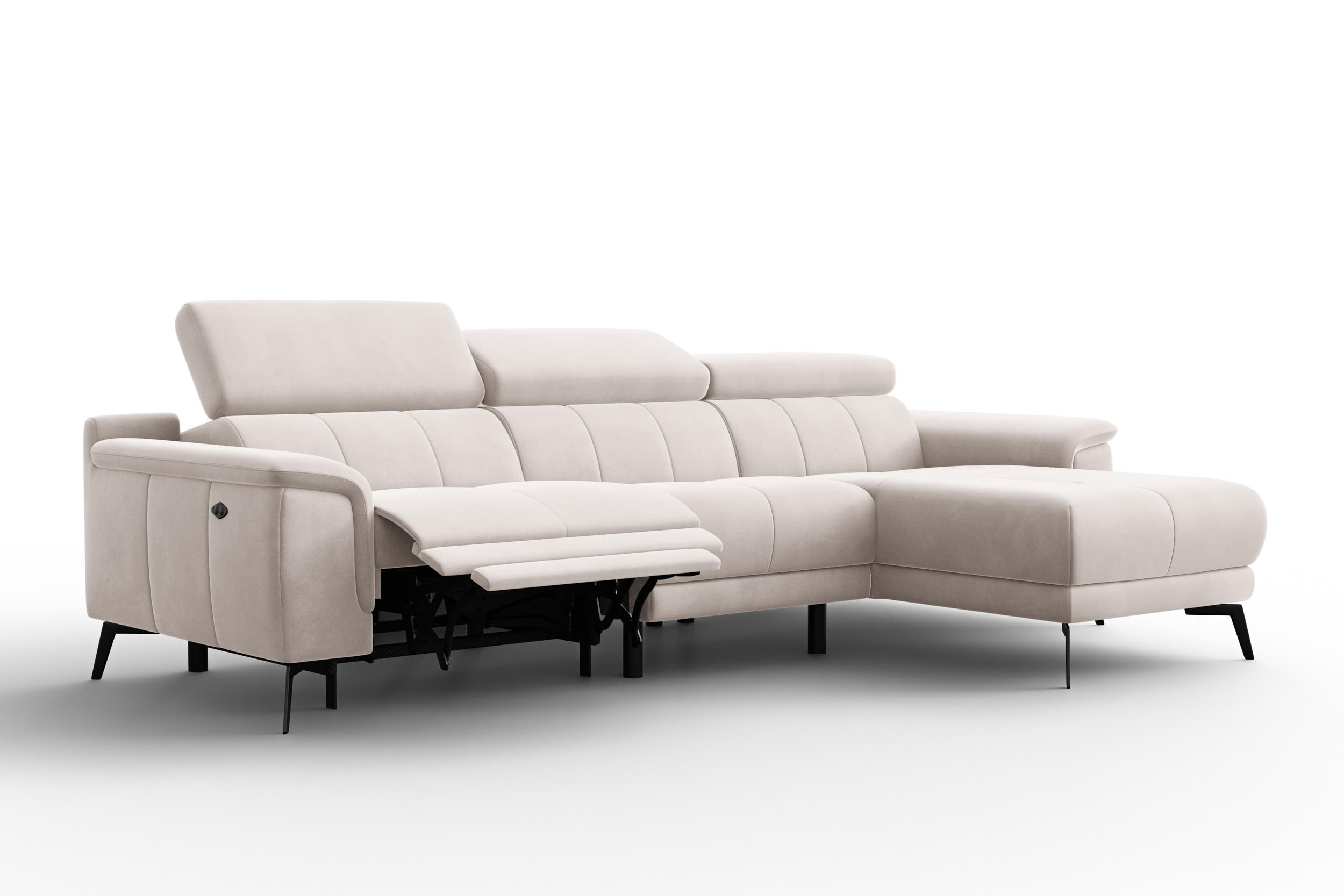 ECKSOFA FIERO 4-Sitzer RECHTS, Beiger Veloursstoff - Beige/Schwarz, Holz/Textil (288/170cm) - Courtois Laville