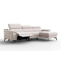 ECKSOFA FIERO 4-Sitzer RECHTS, Beiger Veloursstoff - Beige/Schwarz, Holz/Textil (288/170cm) - Courtois Laville