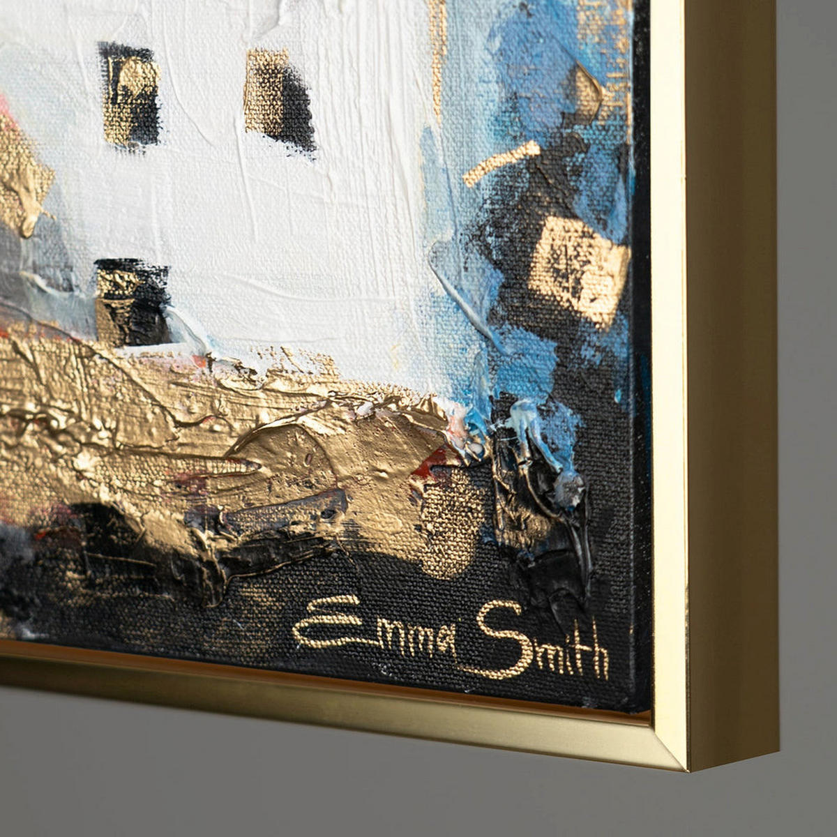 GEMÄLDE Häuschen im Sonnenlicht Schattenfugenrahmen Gold 200x100 cm - Goldfarben, Holz (200/100cm) - YS-art gallery