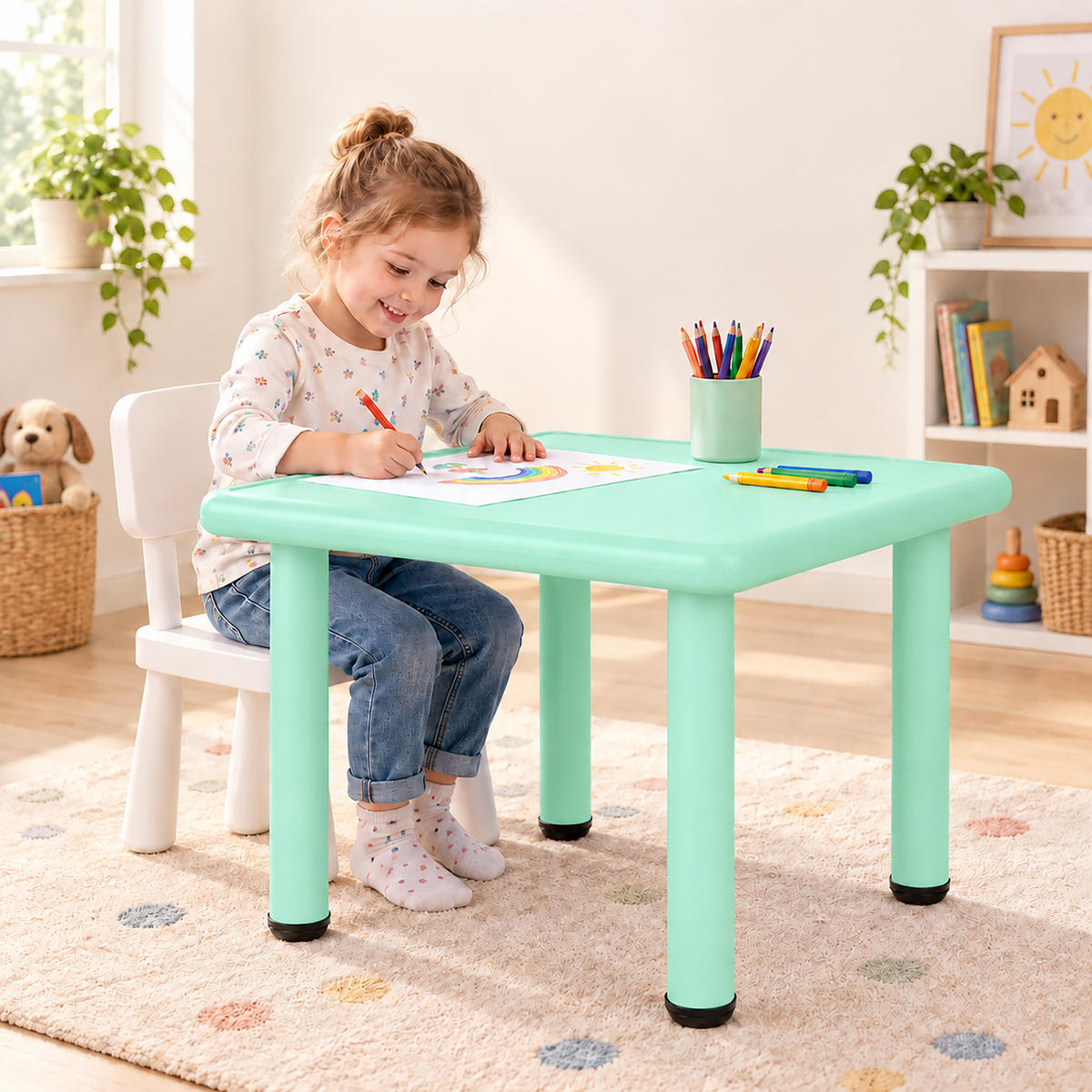 KINDERTISCH Salbei Indoor Outdoor Kunststoff 52x62 cm - Grün, Kunststoff/Metall (62/52/62cm) - Relaxdays
