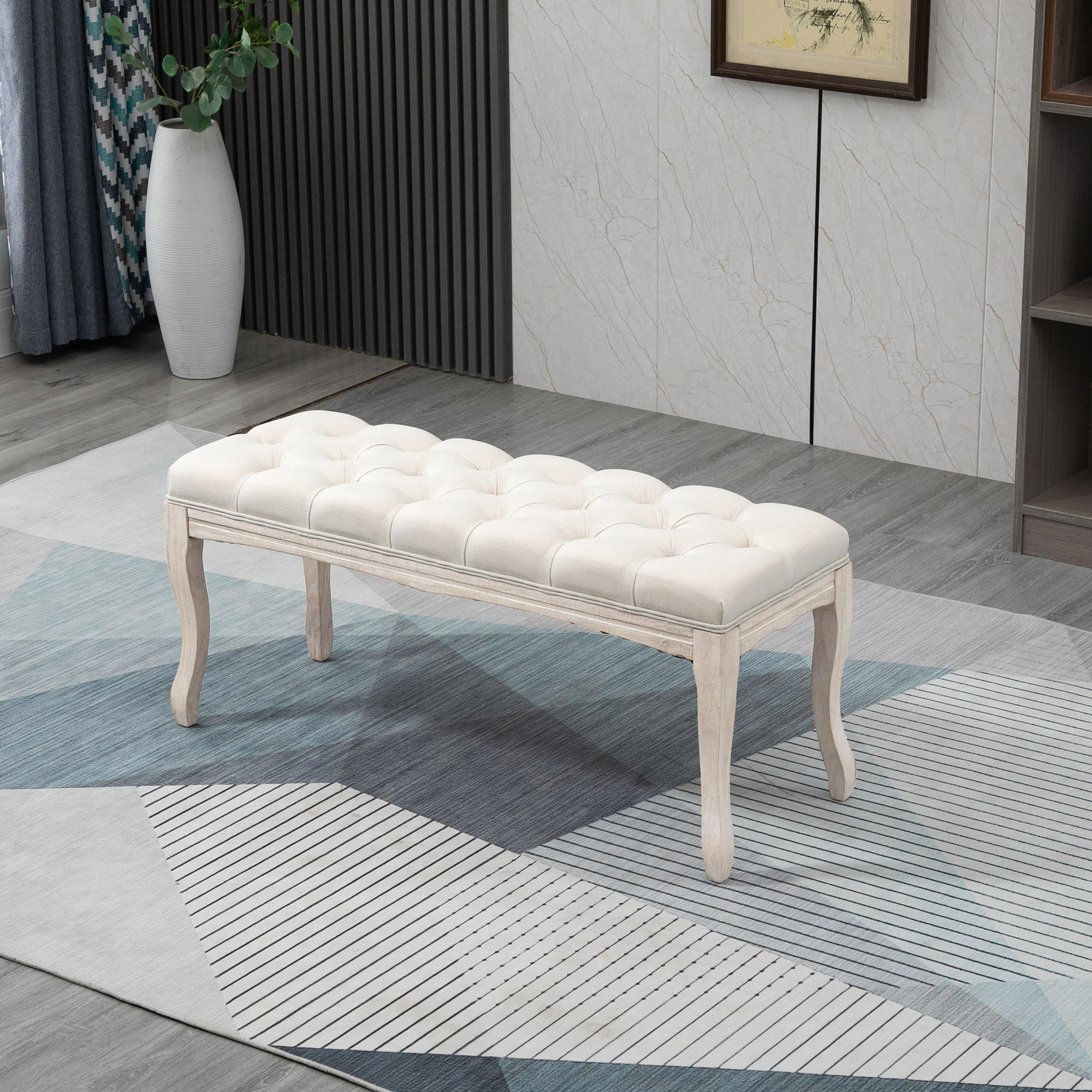 VINTAGE Bettbank, Schlafzimmer, Wohnzimmer, Flur, Gummiholz, Leinen, Beige - Beige, Kunststoff (40/48/110cm) - HOMCOM
