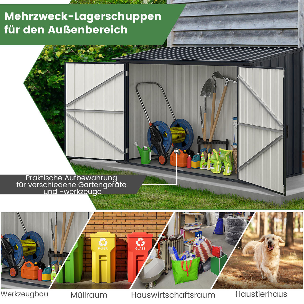 BOX NA POPELNICE s uzamykatelnými dveřmi šedá - šedá, kov (158/127/79cm) - COSTWAY