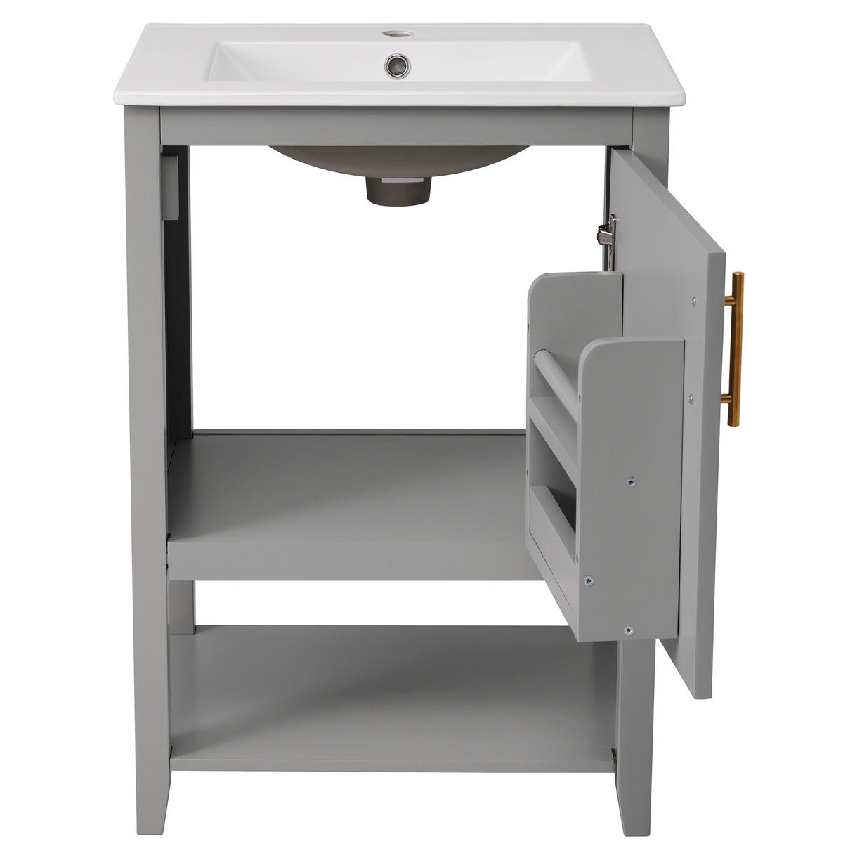 WASCHTISCHUNTERSCHRANK bodenstehend mit Keramikwaschbecken MDF Grau - Grau, Holzwerkstoff (47/87/61cm) - Beauniv