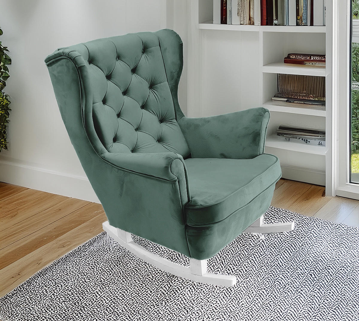 SCHAUKELSESSEL mit gepolstertem Sitz und Armlehnen, 102x81x95 cm, Grün_29853 - Smaragdgrün/Weiß, Holz/Textil (81/102/95cm) - DomoHome