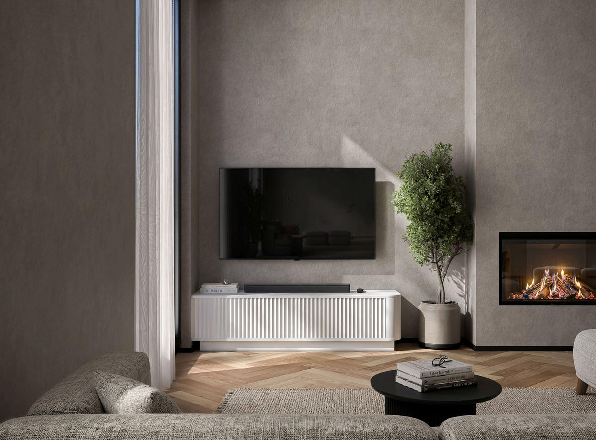 TV stolek Aurora bílý matný 140 cm s podstavcem - bílá, kompozitní dřevo (140/37/35cm) - Meble Lindner