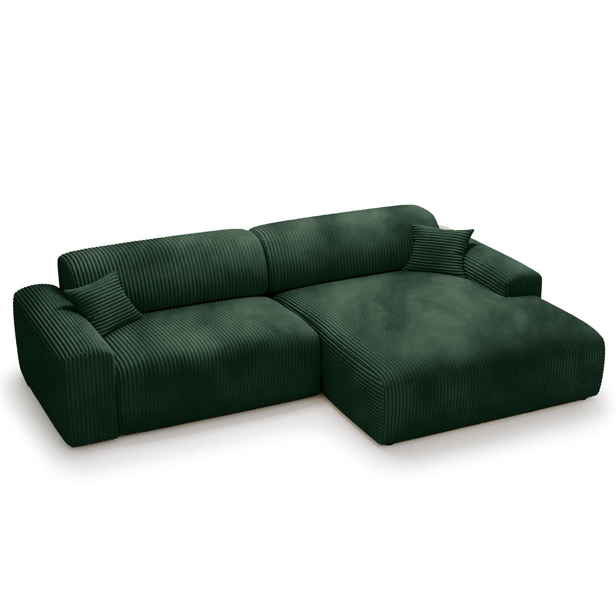 ECKSOFA mit Longchair - Cord - Schwarz/Grün, Kunststoff/Textil (284/178cm) - home24