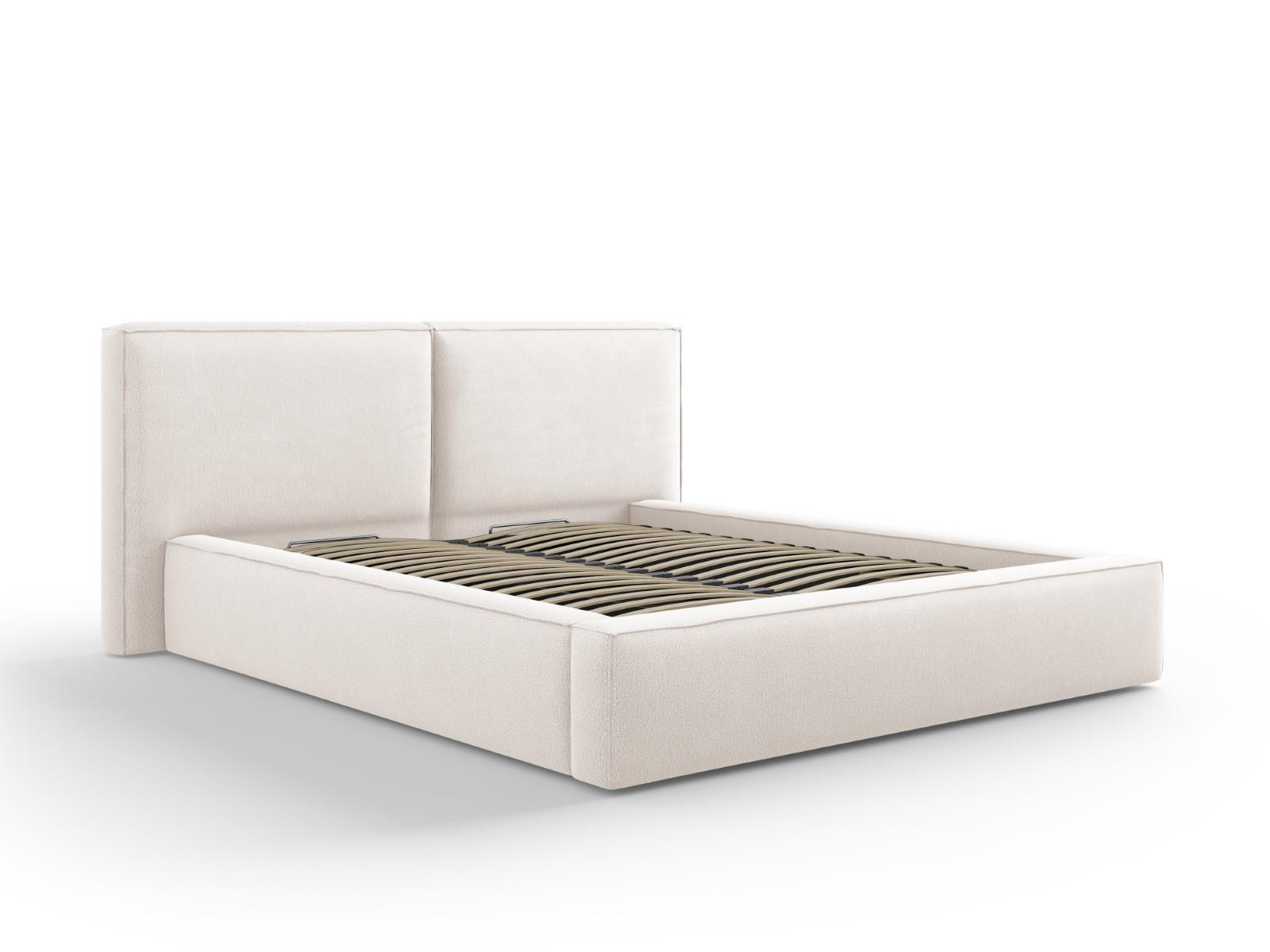 BETT mit Bettkasten und Kopfteil Jodie aus strukturiertem Stoff leichtes beige 160x200cm - Beige, Textil (160/200cm) - Micadoni