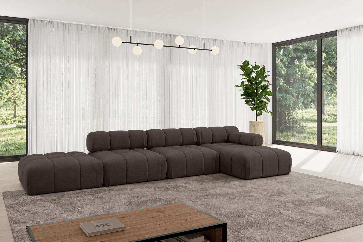ECKSOFA modulares Sofa Lizur-L2 - 380x160x70 cm Braun Velours - Braun, Holzwerkstoff/Textil (380/160cm) - ALTDECOR