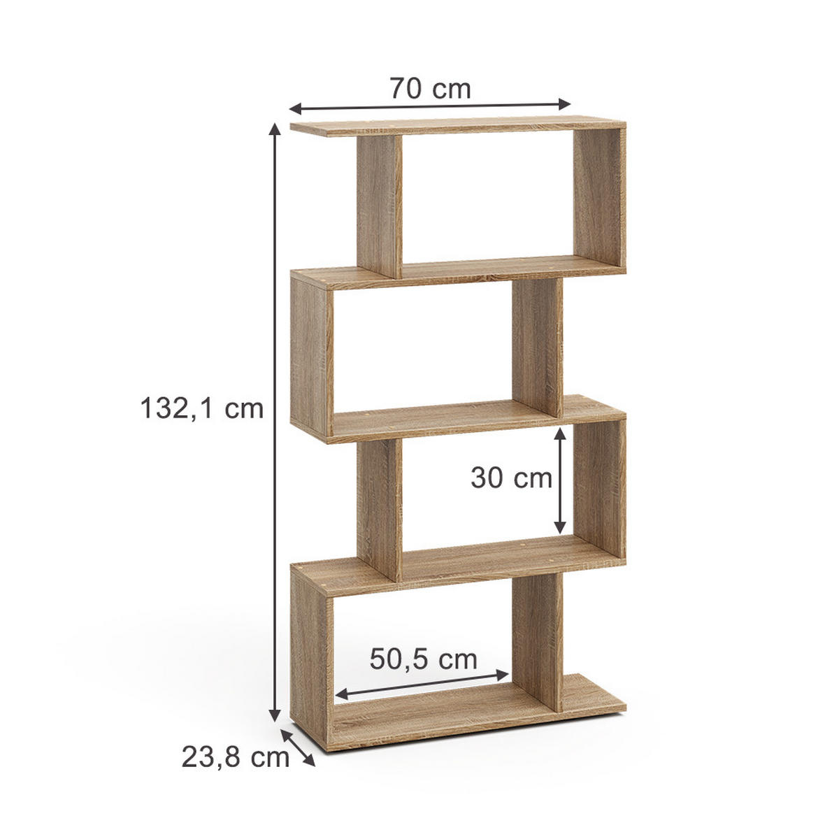 RAUMTEILER Levio Sonoma 70 x 132.1 cm 4 Fächer - Sonoma Eiche, Holzwerkstoff (70/132.1/23.8cm) - Vicco