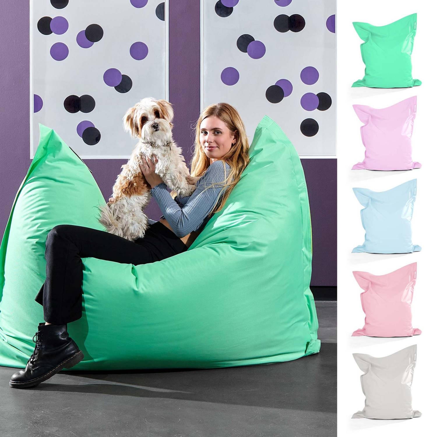 SITZSACK XXL "Square" 140x180cm - 380 L - Mintgrün, Textil (140/25/180cm) - Green Bean
