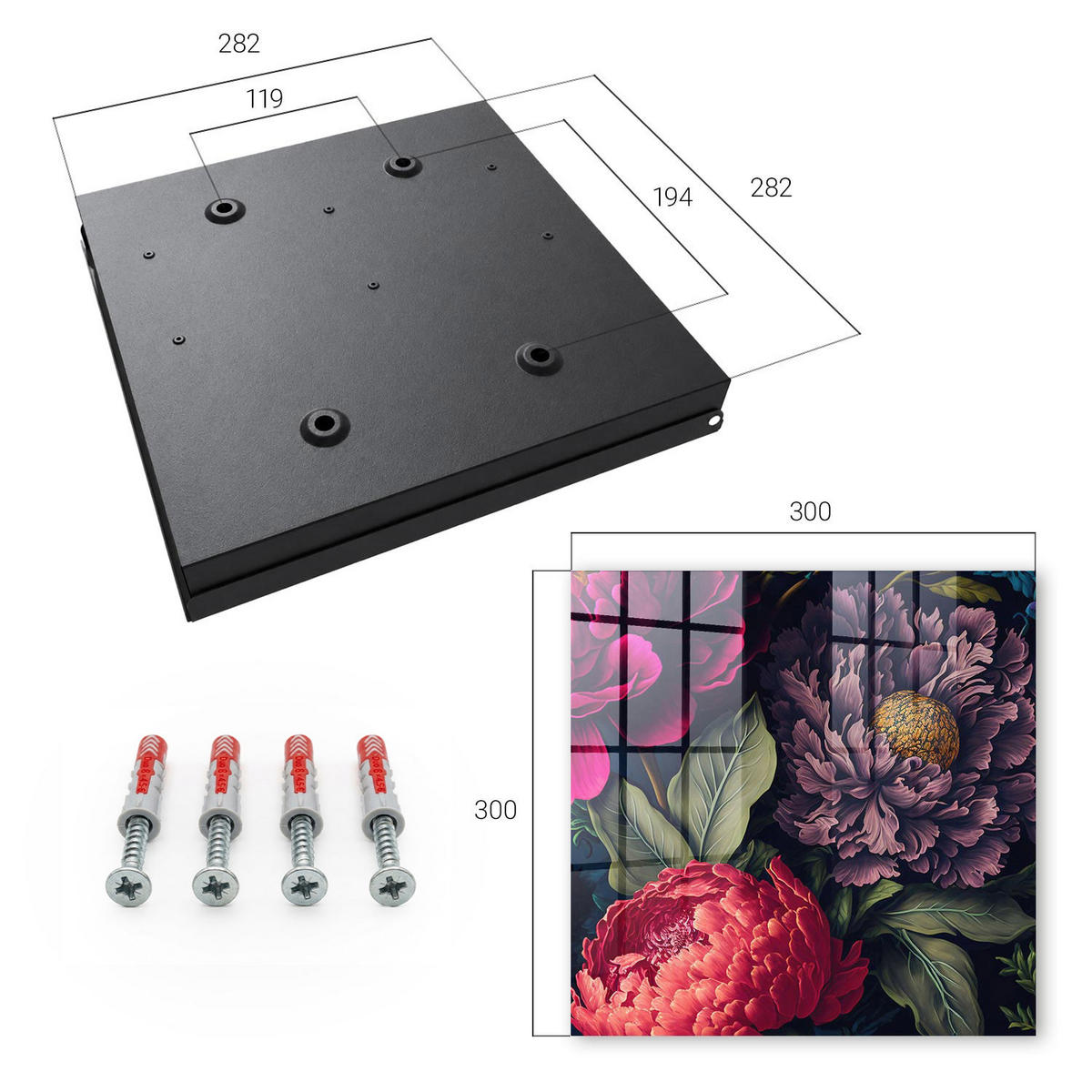 SCHLÜSSELBOX Schwarz 30x30 cm- Türöffnung nach rechts - Blumen des Luxus - Lila, Metall (30/30/5cm) - TULUP