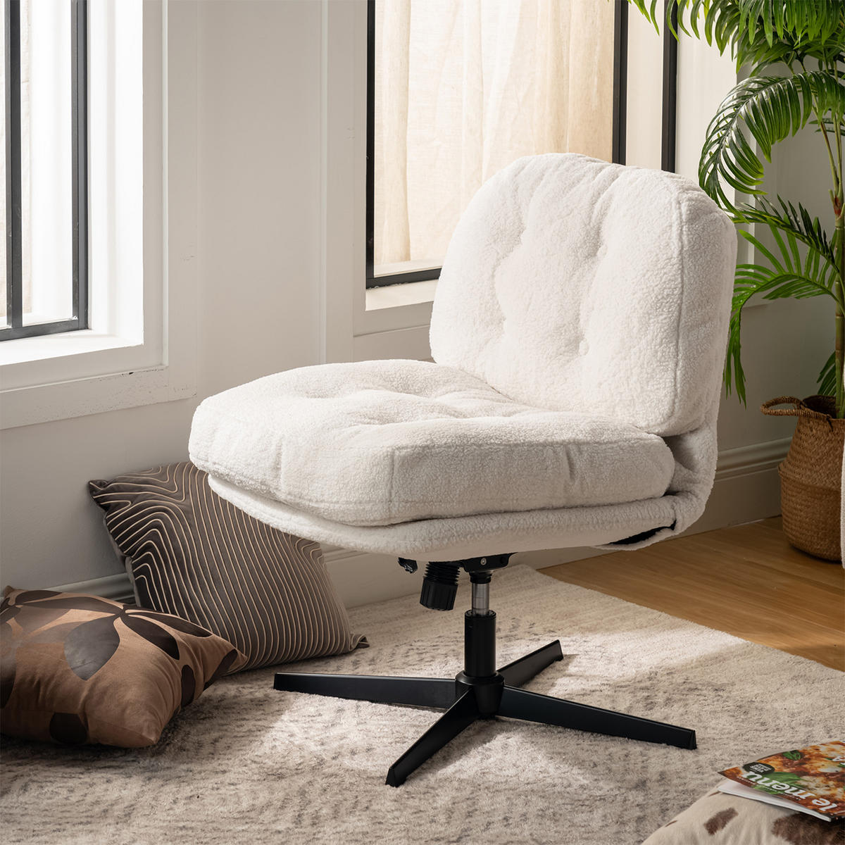 DREHBARER Polsterstuhl in Webstoff, Beige - Weiß, Textil/Metall (65/92/73cm) - Meubles Cosy