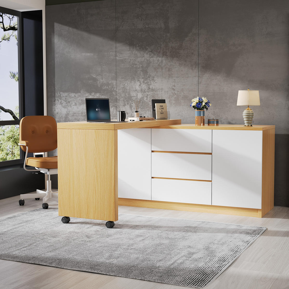 SCHREIBTISCH Rollen drehbar klappbar Weiß Eiche modern - Eichefarben, Holzwerkstoff (120/50/76.5cm) - FLIEKS
