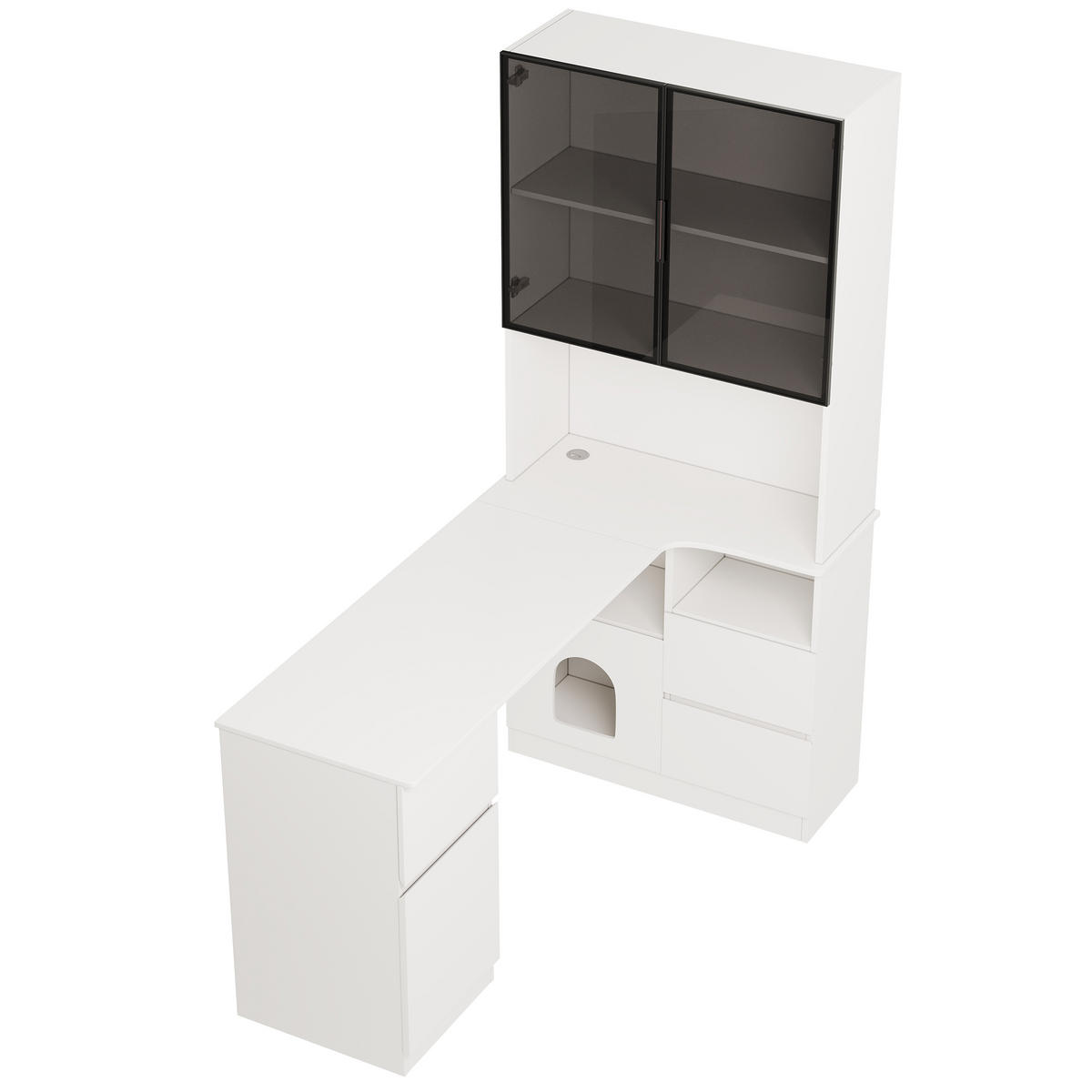 ECKSCHREIBTISCH 120cm LED Regal 3 Schubladen 2 Türen modern - Weiß, Holzwerkstoff (120/80/180cm) - FLIEKS