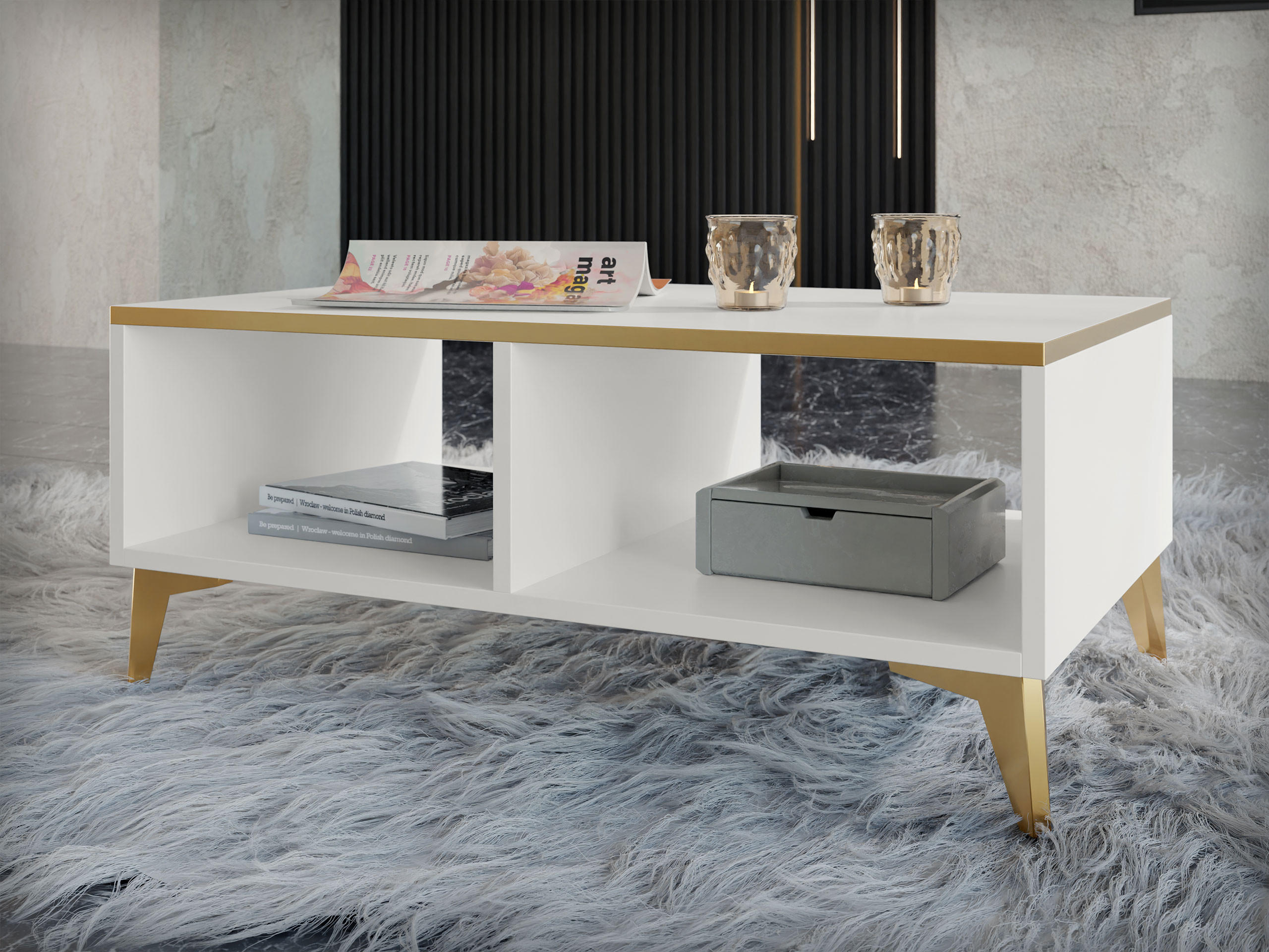COUCHTISCH Alrik - Goldfarben/Weiß, Holzwerkstoff/Kunststoff (50/100/40cm) - MIRJAN24