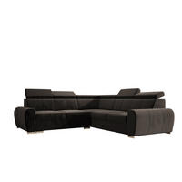 ECKSOFA APOLLO KN09, Eckcouch in L-Form mit Schlaffunktion, Farbe: Braun, Velourstoff, Ottomane Rechts - Schwarz, Textil (255/255cm) - O-Sofa