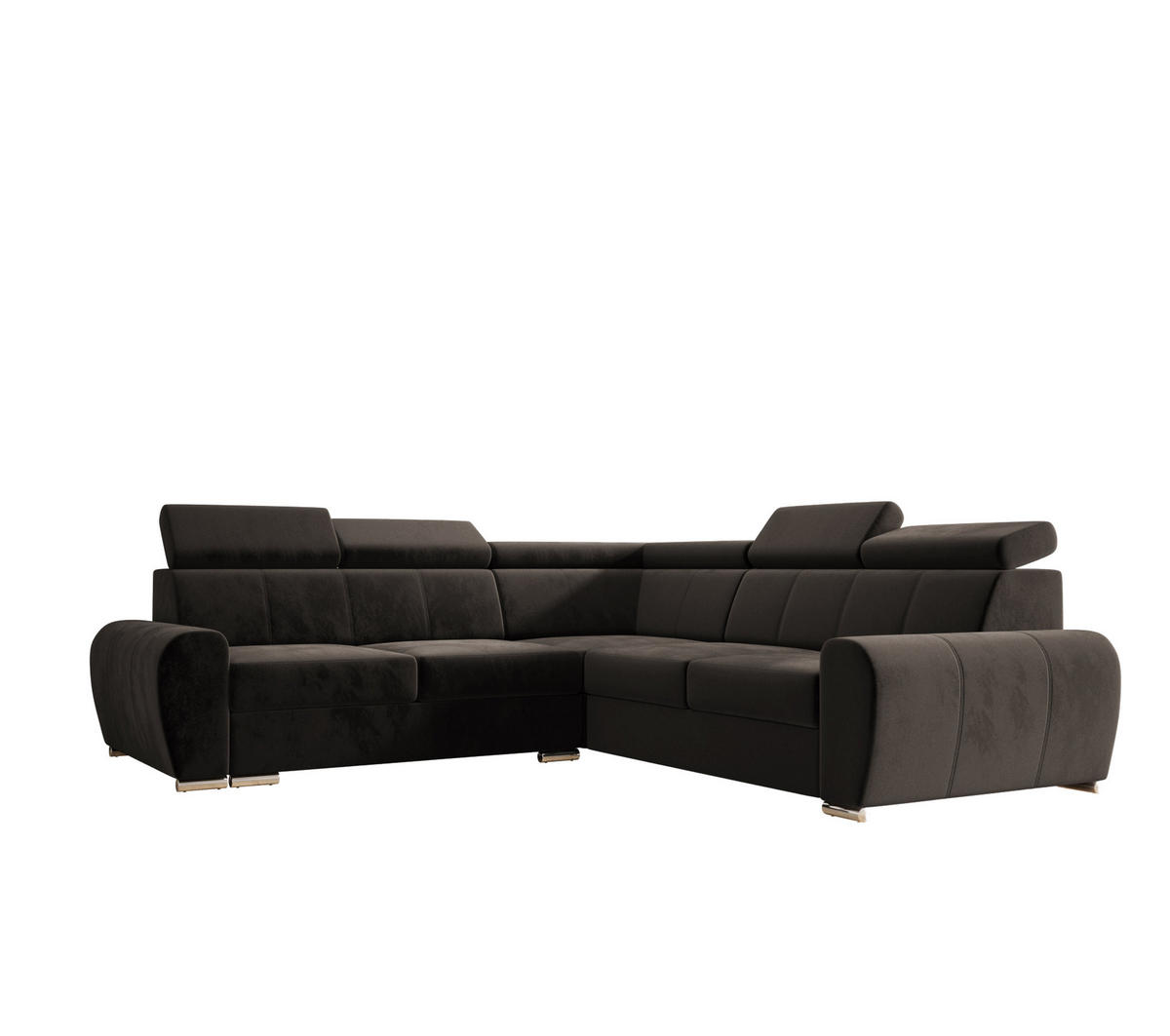 ECKSOFA APOLLO KN09, Eckcouch in L-Form mit Schlaffunktion, Farbe: Braun, Velourstoff, Ottomane Rechts - Schwarz, Textil (255/255cm) - O-Sofa