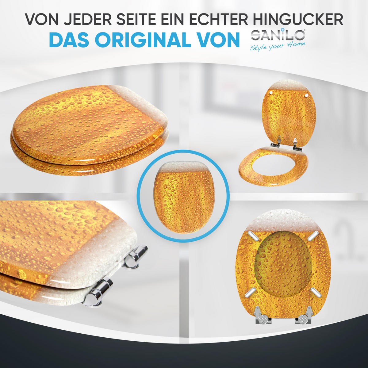 WC-SITZ mit Absenkautomatik Bier - Gelb, Holzwerkstoff (38/6/47cm) - Sanilo