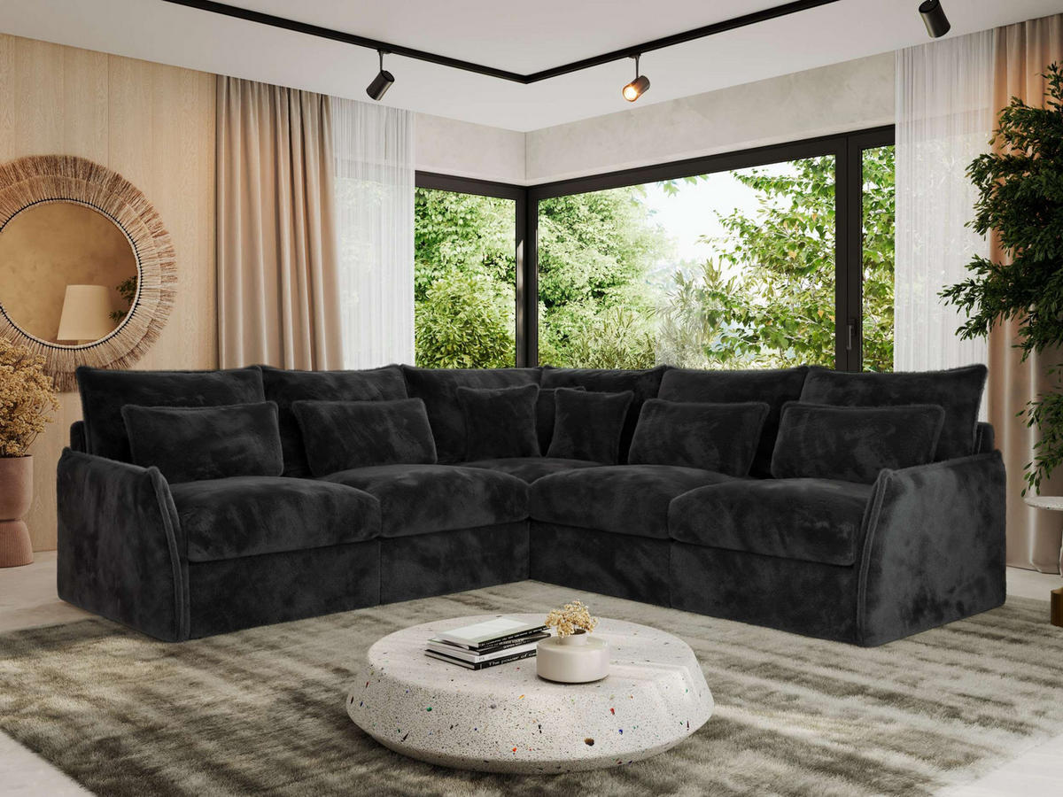 ECKSOFA VERSO L Dunkelgrau Plüsch - Dunkelgrau/Schwarz, Kunststoff/Textil (270/270cm) - MKS