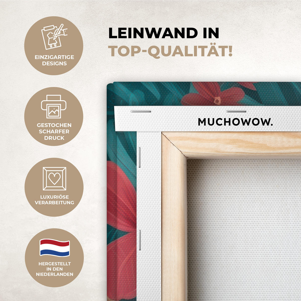 LEINWANDBILD Kakadu - Tropische Blätter - Zweig XXL 150x100 cm - Petrol, Textil (150/100cm) - MuchoWow