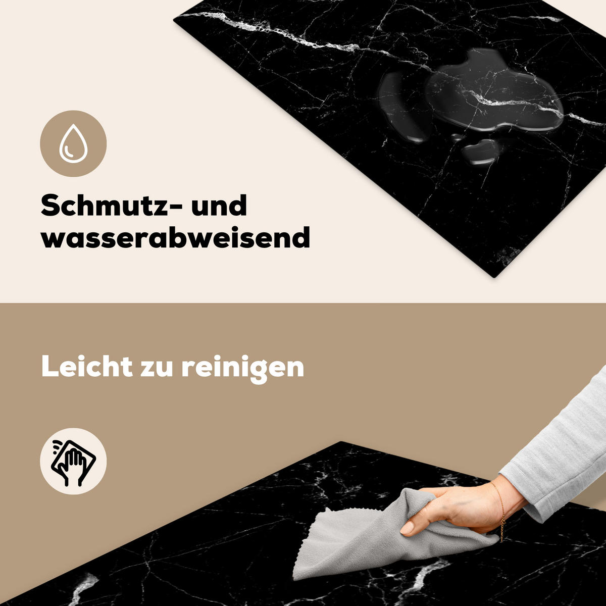 HERDABDECKPLATTE Marmoroptik - Schwarz - Luxus 85x52 cm - Grau, Kunststoff (85/0.2/52cm) - MuchoWow