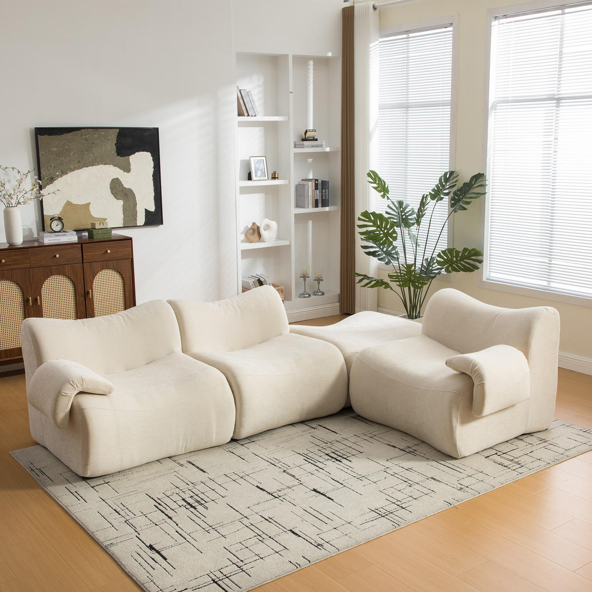 ECKSOFA Chenille Beige - Beige, Textil (284.5/181cm) - WISHDOR