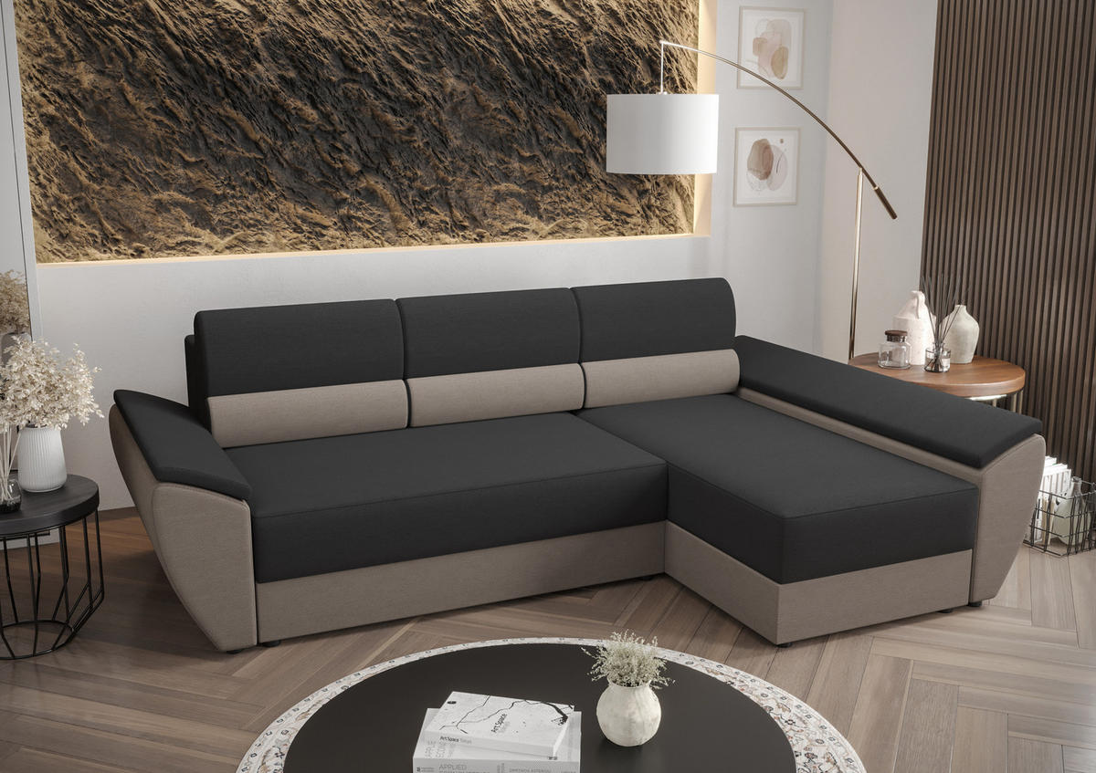 ECKSOFA L REBI L3 Rainbow 27/83 Rechts mit Schlaffunktion, Grau/Beige - Beige/Grau, Textil (251/140cm)