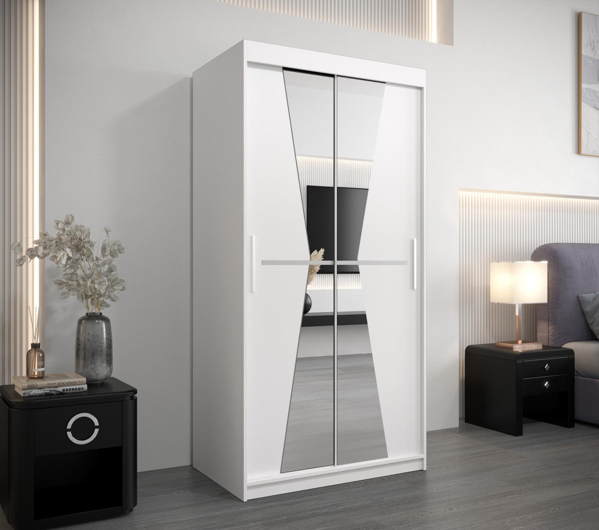 SCHWEBETÜRENSCHRANK 200/100/62 2-türig - Silberfarben/Weiß, Holz/Kunststoff (100/200/62cm) - MÖBEL KRYSPOL