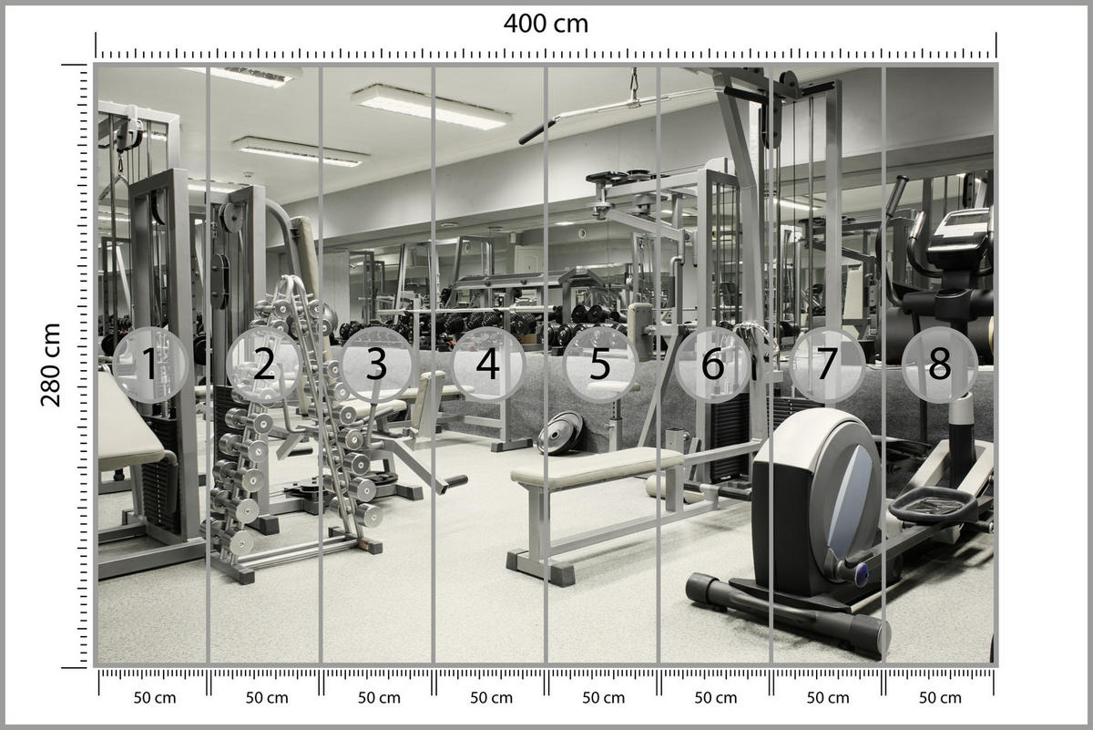 FOTOTAPETE Fitnessstudio Innenraum Equipment Modern Sport 400x280 - Ecru/Creme, Papier (400/280cm) - Muralo