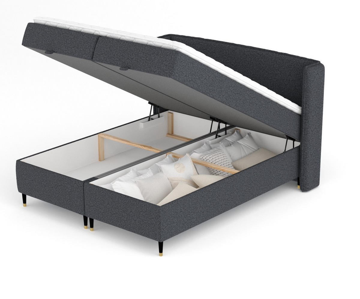 BOXBETT Monpelli Schwarz 160/200 cm mit Matratze und Topper - Schwarz, Holz/Holzwerkstoff (160/200cm) - Maison de Reve