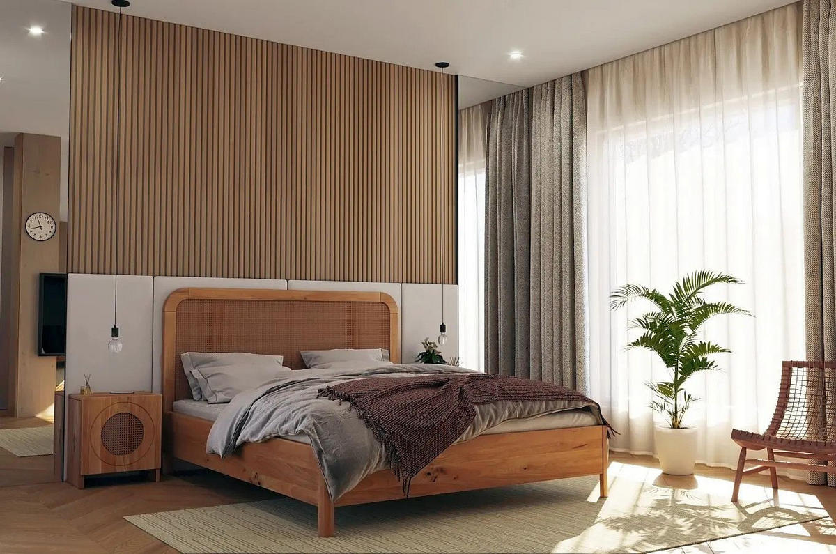MASSIVHOLZNACHTTISCH Harmark mit Rattan-Detail, Eiche - lackiert, Naturfarben - Eichefarben, Eichenholz/Holz (44/50/34cm) - Skandica