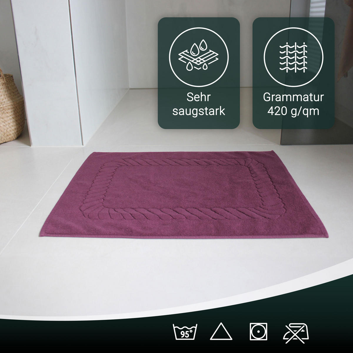 BADEMATTE, 2er-Set, 50x70 cm, 100% Baumwolle, Rot - Brombeere, Textil (50/70cm) - Zollner