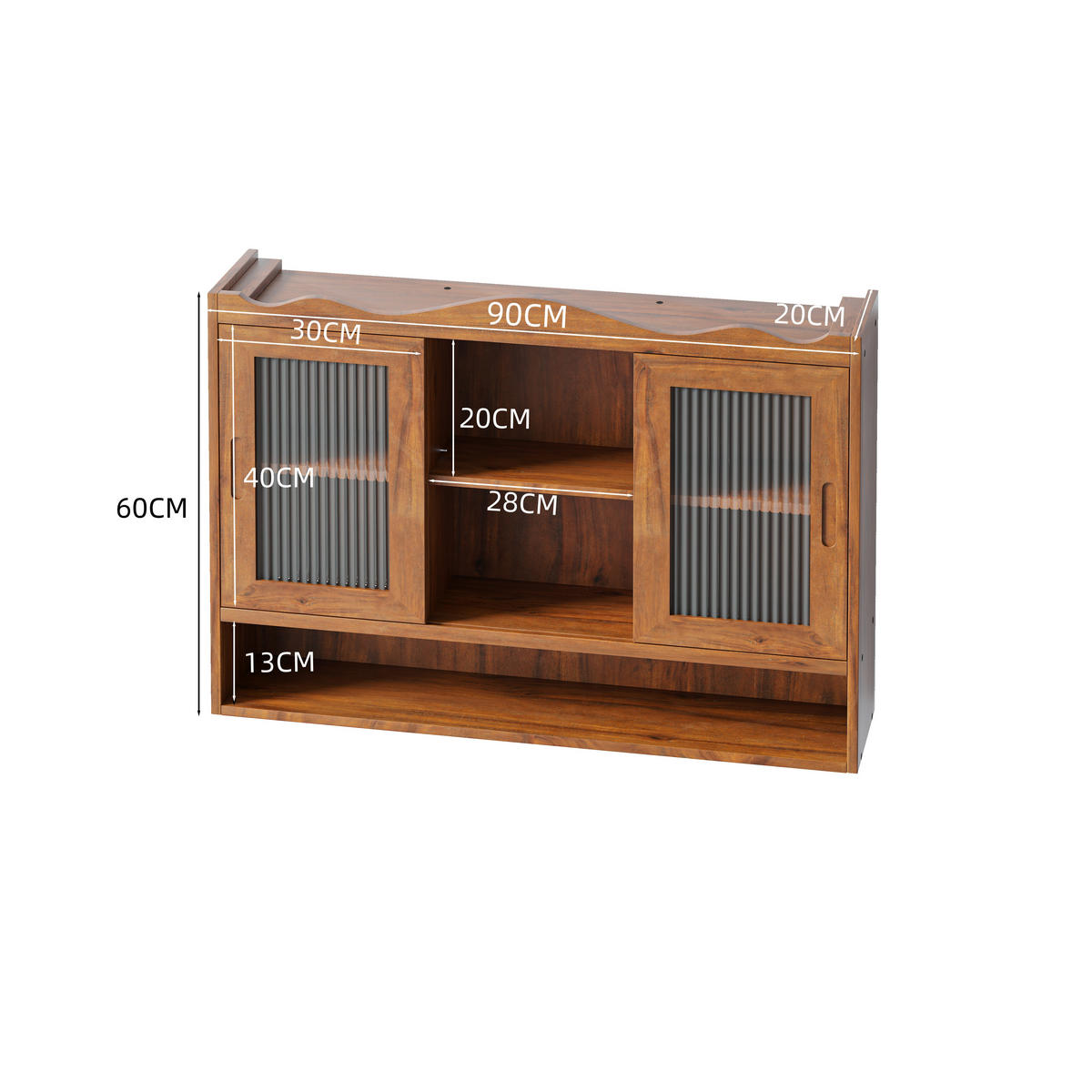 KÜCHENOBERSCHRANK 90x20x60 cm Braun aus Massivholz & Glas mit 2 Schiebetüren - Braun, Holz (90/60/20cm) - Modfu