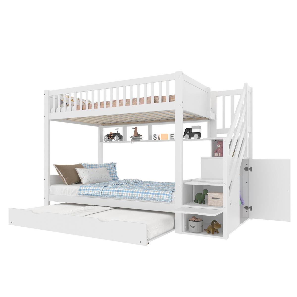 ETAGENBETT 90/200 cm in Weiß mit Ausziehbett, Kleiderschrank und Stauraum - Weiß, Holz (90/200cm) - BEAOK