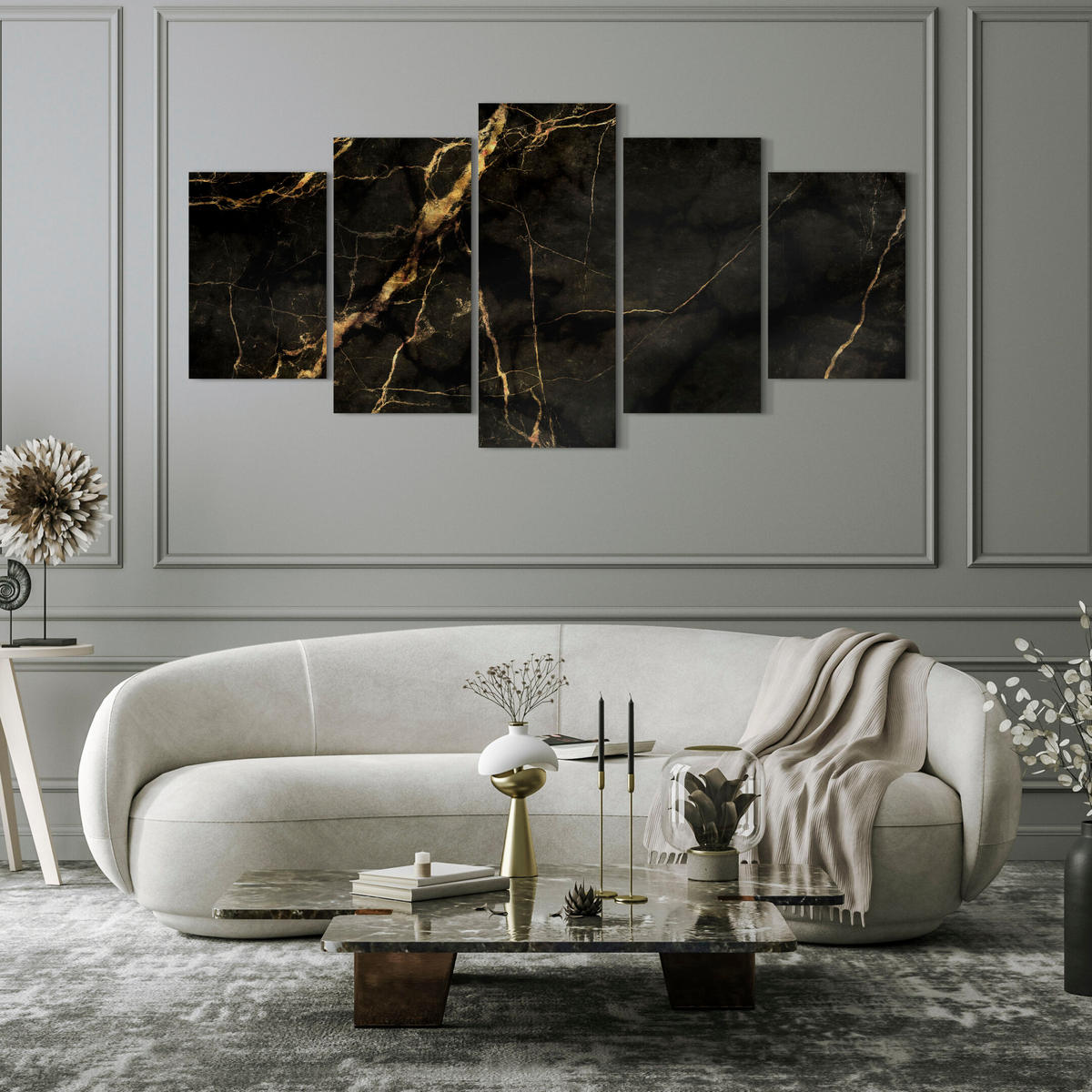 LEINWANDBILD Goldene 5-tlg. 100x50 cm - Multicolor, Holz (100/50cm) - LUMASOUL