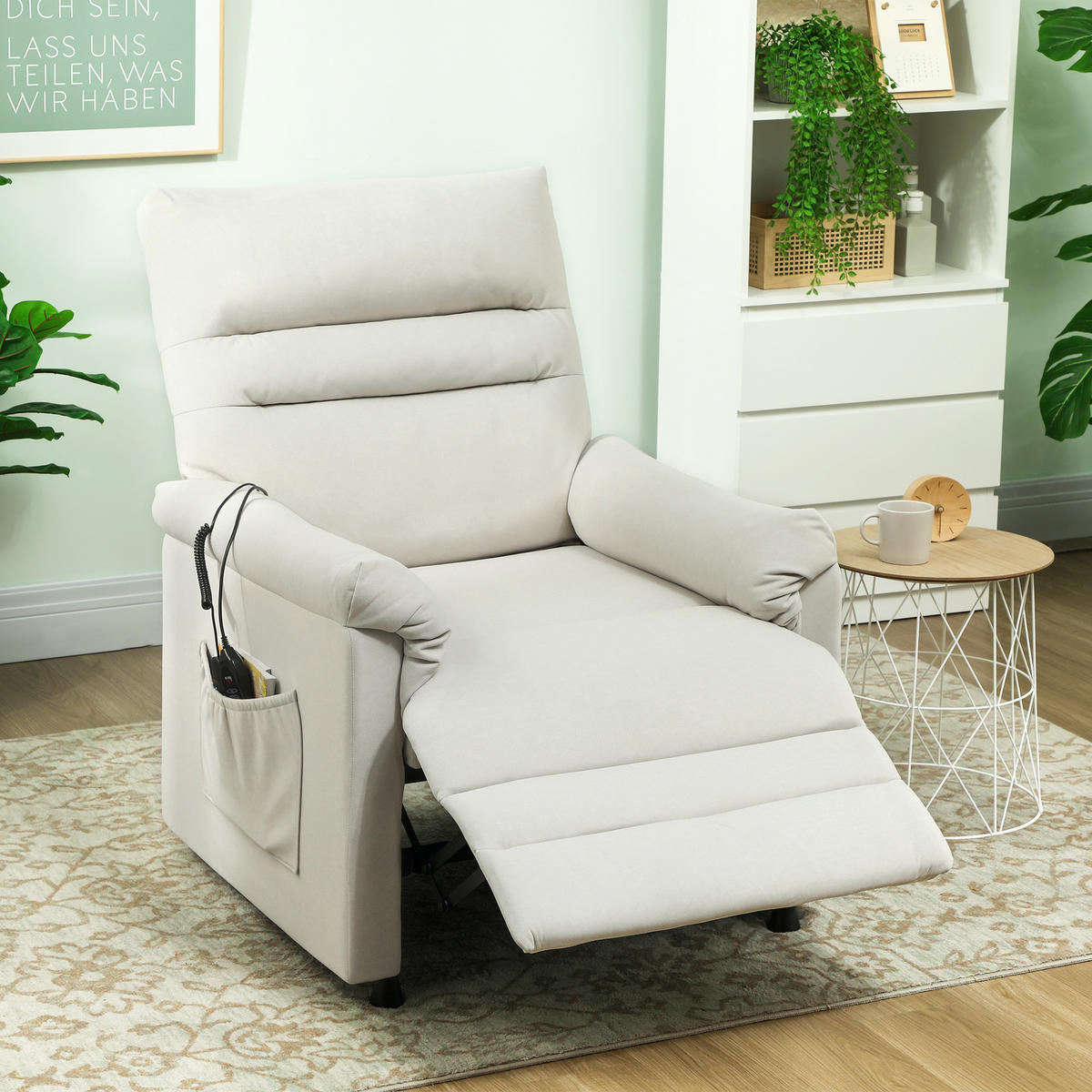 MASSAGESESSEL Creme mit Massagefunktion, Liegefunktion und USB-Anschluss 99/82/106 cm - Creme, Textil (99/106/82cm) - PANGIVO