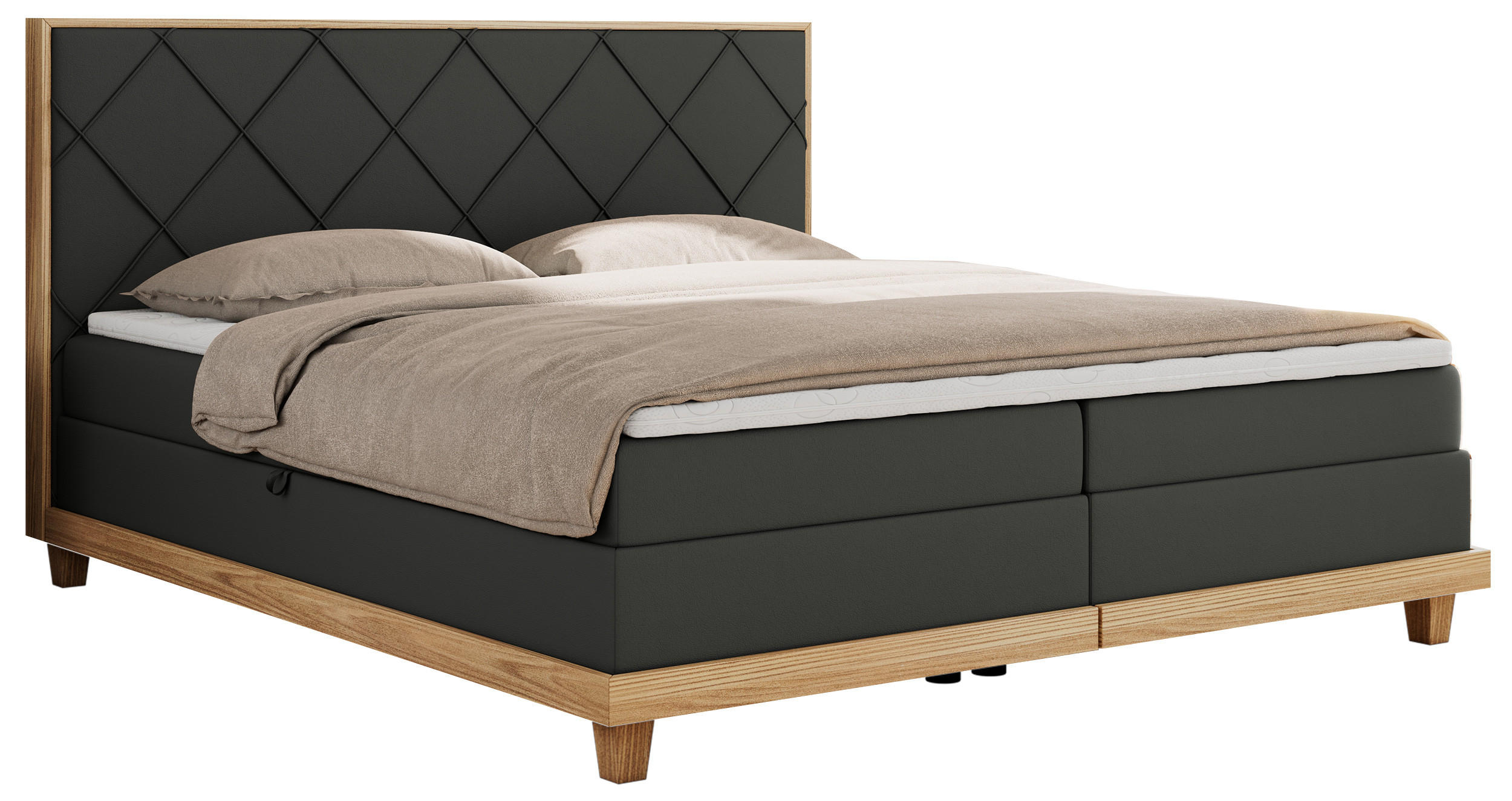 BOXBETT CAICOS 180/200 - Dunkelgrau Kunstleder - H4 - Dunkelgrau, Holz/Textil (180/200cm) - MKS