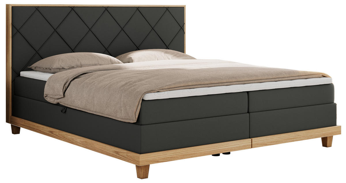 BOXBETT CAICOS 180/200 - Dunkelgrau Kunstleder - H4 - Dunkelgrau, Holz/Textil (180/200cm) - MKS