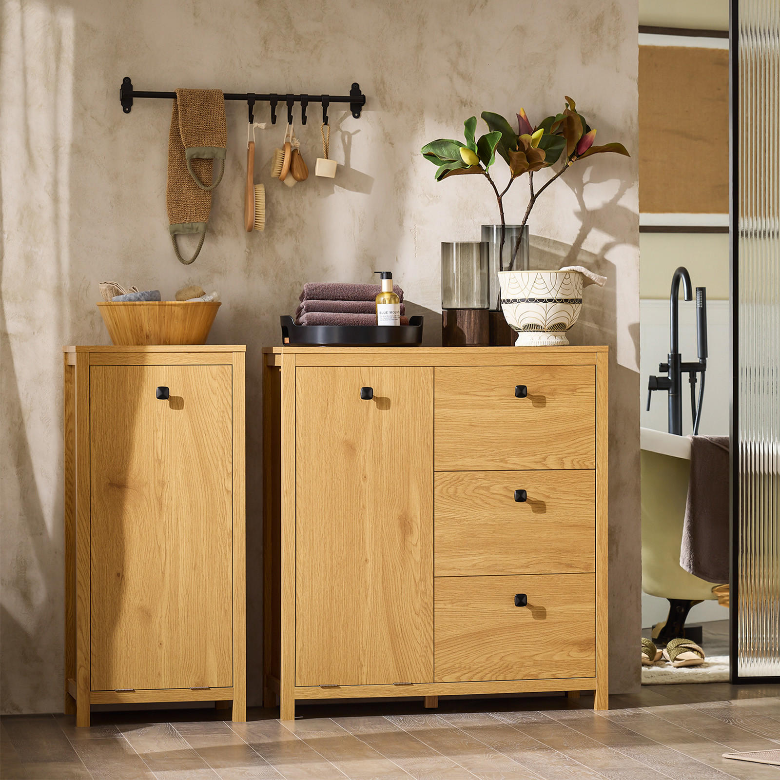 WÄSCHESCHRANK Dunkelnatur - Naturfarben, Holzwerkstoff (80/90/35cm) - SoBuy