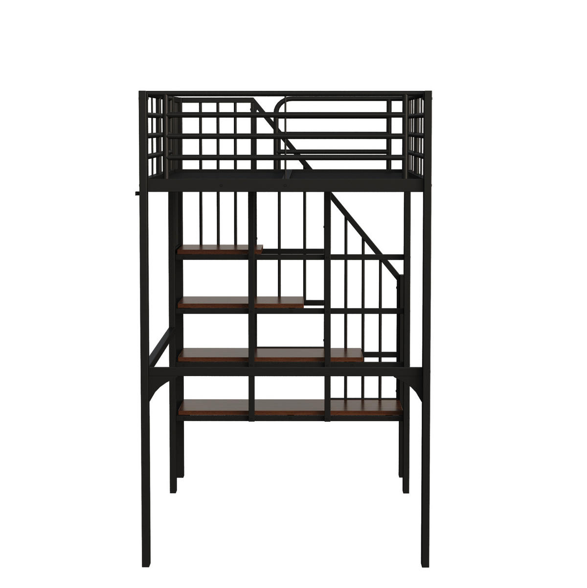 HOCHBETT aus Metall und Holz 90x200 cm Schwarz mit Treppe und Stauraum unter dem Bett - Schwarz, Metall (90/200cm) - Modfu
