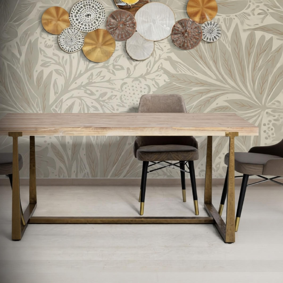 ESSTISCH Ankara, braun und goldfarben, MDF und Eisen, 180 x 90 x 78 cm - Goldfarben/Braun, Holzwerkstoff/Metall (90/180/78cm) - Mauro Ferretti