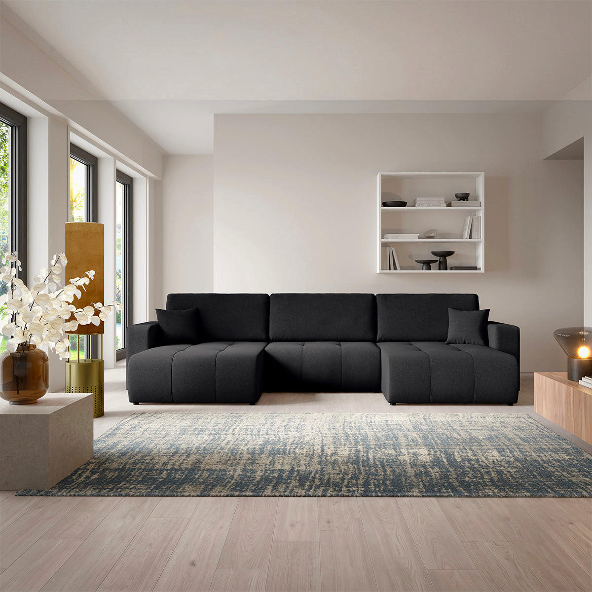 PANORAMASOFA Giulia 5 Sitzplätze Schwarz - Schwarz, Holz (344/82/149cm) - Petits-meubles