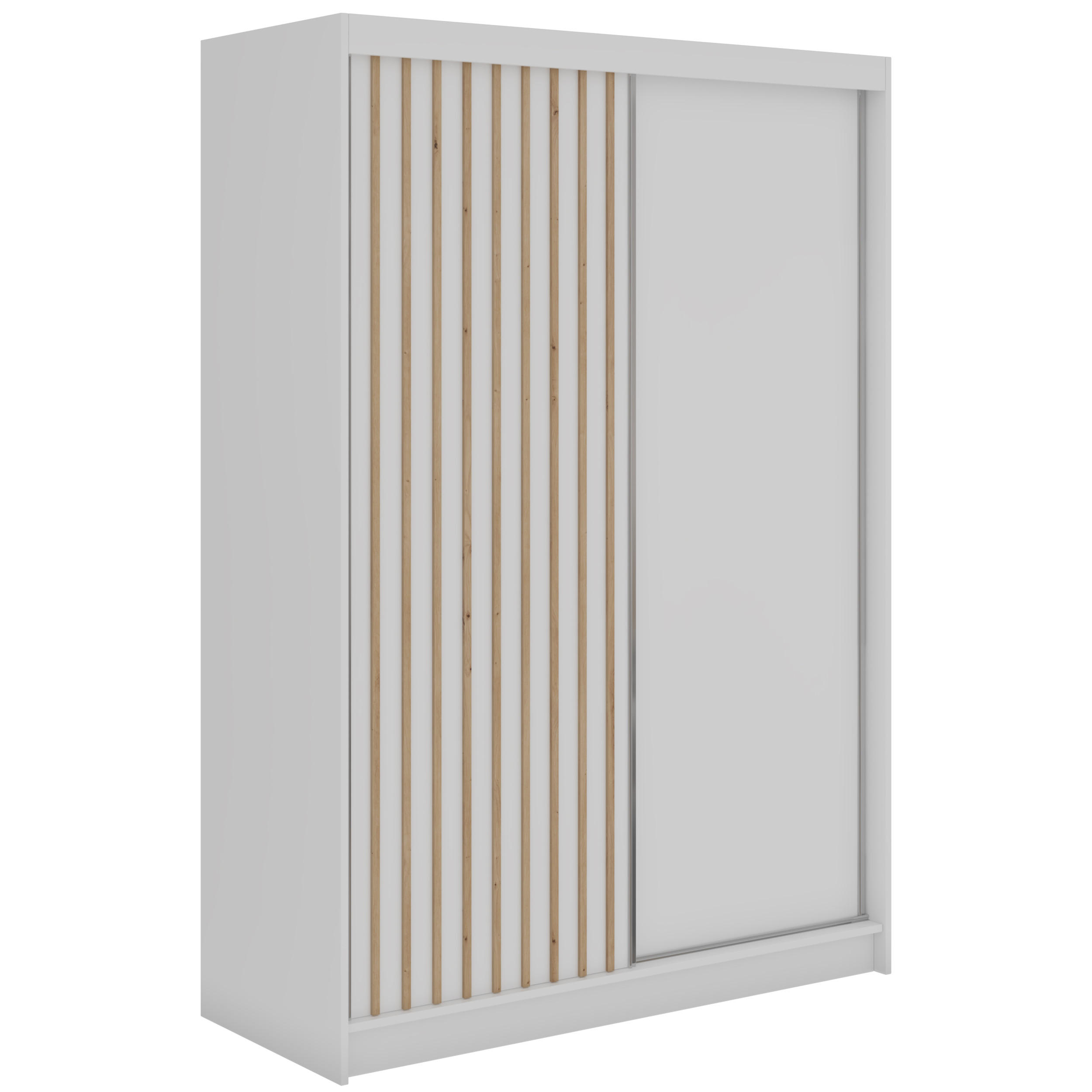 SCHWEBETÜRENSCHRANK mit Lamellen LUMOS - 150 - Weiß und Eiche Artisan - Alufarben/Weiß, Holzwerkstoff/Metall (150/216/61cm) - MKS