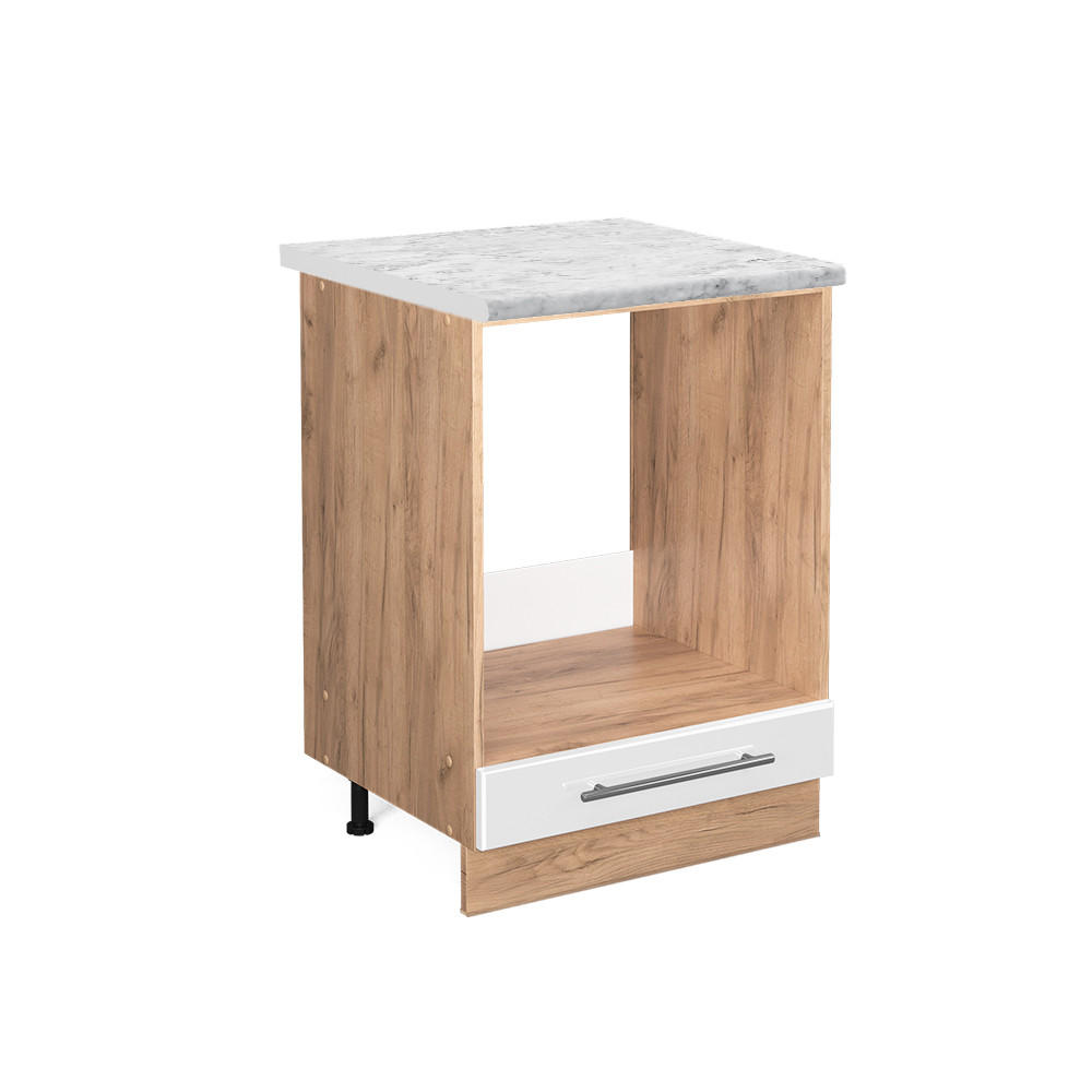 HERDUMBAUSCHRANK Fame-Line Weiß Hochglanz 60 cm, AP Marmor - Weiß Hochglanz/Eiche Wotan, Holzwerkstoff (60/82/60cm) - Vicco