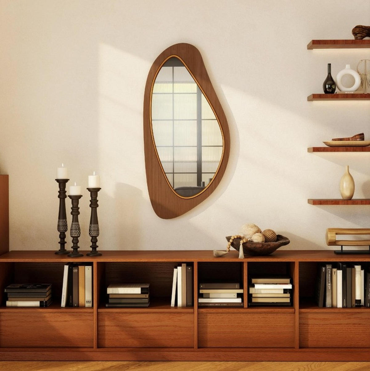 WANDSPIEGEL 91,5/45/3 cm natur aus Kiefernfurnier und MDF mit Haken - Naturfarben, Glas (45/3/91.5cm) - OKWISH